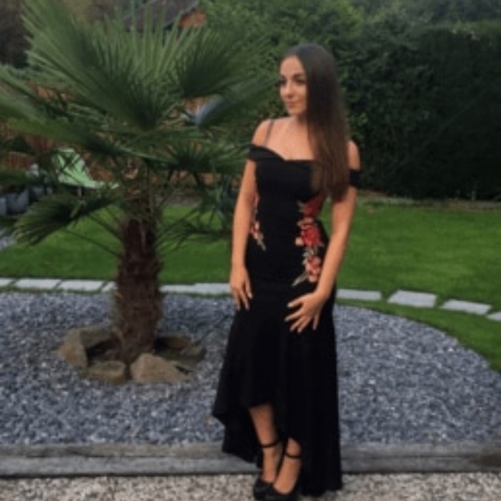 Black Rose Embroidered Off Shoulder Ruffle Dress - Picture 3 of 5